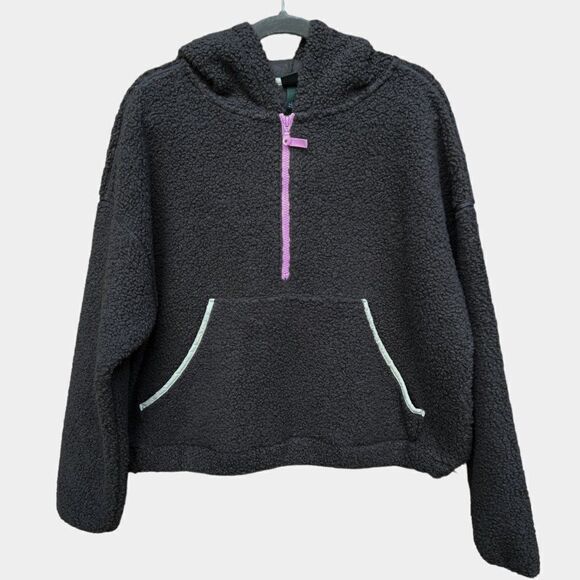 NWT Wild Fable Gray Purple Zipper Sherpa Hooded Quarter Zip Sweatshirt Hoodie - Picture 3 of 9